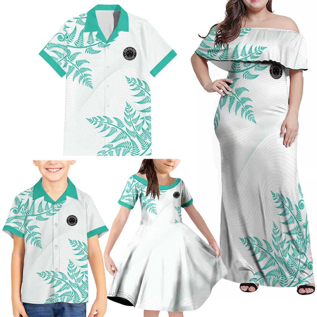 Custom New Zealand Football Family Matching Off Shoulder Maxi Dress and Hawaiian Shirt Aotearoa Pride Aqua Version - Polynesian Pride