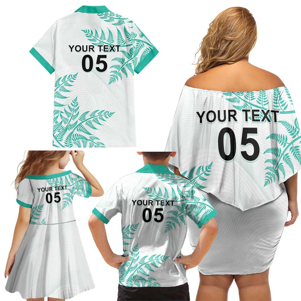 Custom New Zealand Football Family Matching Off Shoulder Short Dress and Hawaiian Shirt Aotearoa Pride Aqua Version - Polynesian Pride