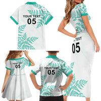 Custom New Zealand Football Family Matching Short Sleeve Bodycon Dress and Hawaiian Shirt Aotearoa Pride Aqua Version - Polynesian Pride