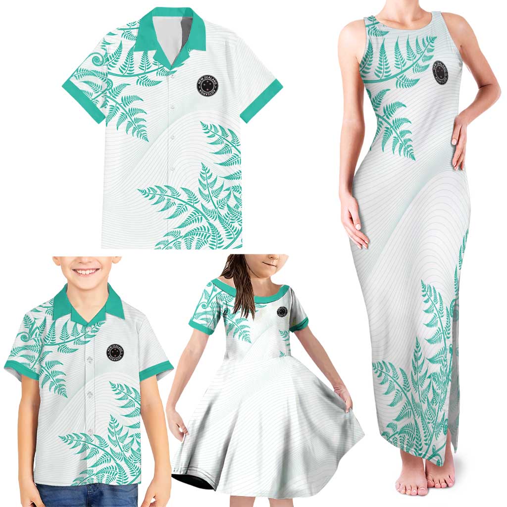 Custom New Zealand Football Family Matching Tank Maxi Dress and Hawaiian Shirt Aotearoa Pride Aqua Version - Polynesian Pride