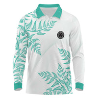 Custom New Zealand Football Long Sleeve Polo Shirt Aotearoa Pride Aqua Version - Polynesian Pride