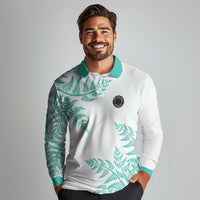 Custom New Zealand Football Long Sleeve Polo Shirt Aotearoa Pride Aqua Version - Polynesian Pride