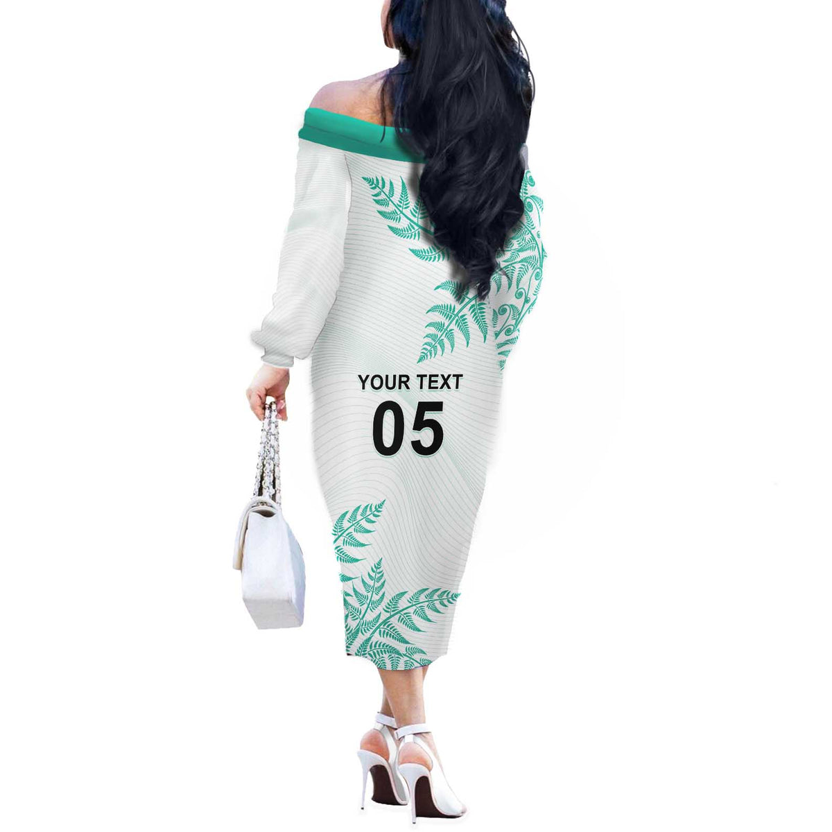 Custom New Zealand Football Off The Shoulder Long Sleeve Dress Aotearoa Pride Aqua Version - Polynesian Pride