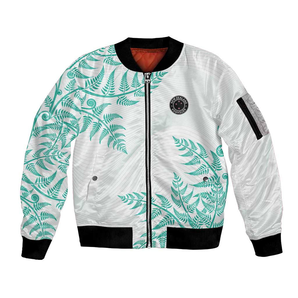 Custom New Zealand Football Sleeve Zip Bomber Jacket Aotearoa Pride Aqua Version LT05 Unisex Aqua - Polynesian Pride