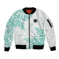 Custom New Zealand Football Sleeve Zip Bomber Jacket Aotearoa Pride Aqua Version LT05 Unisex Aqua - Polynesian Pride