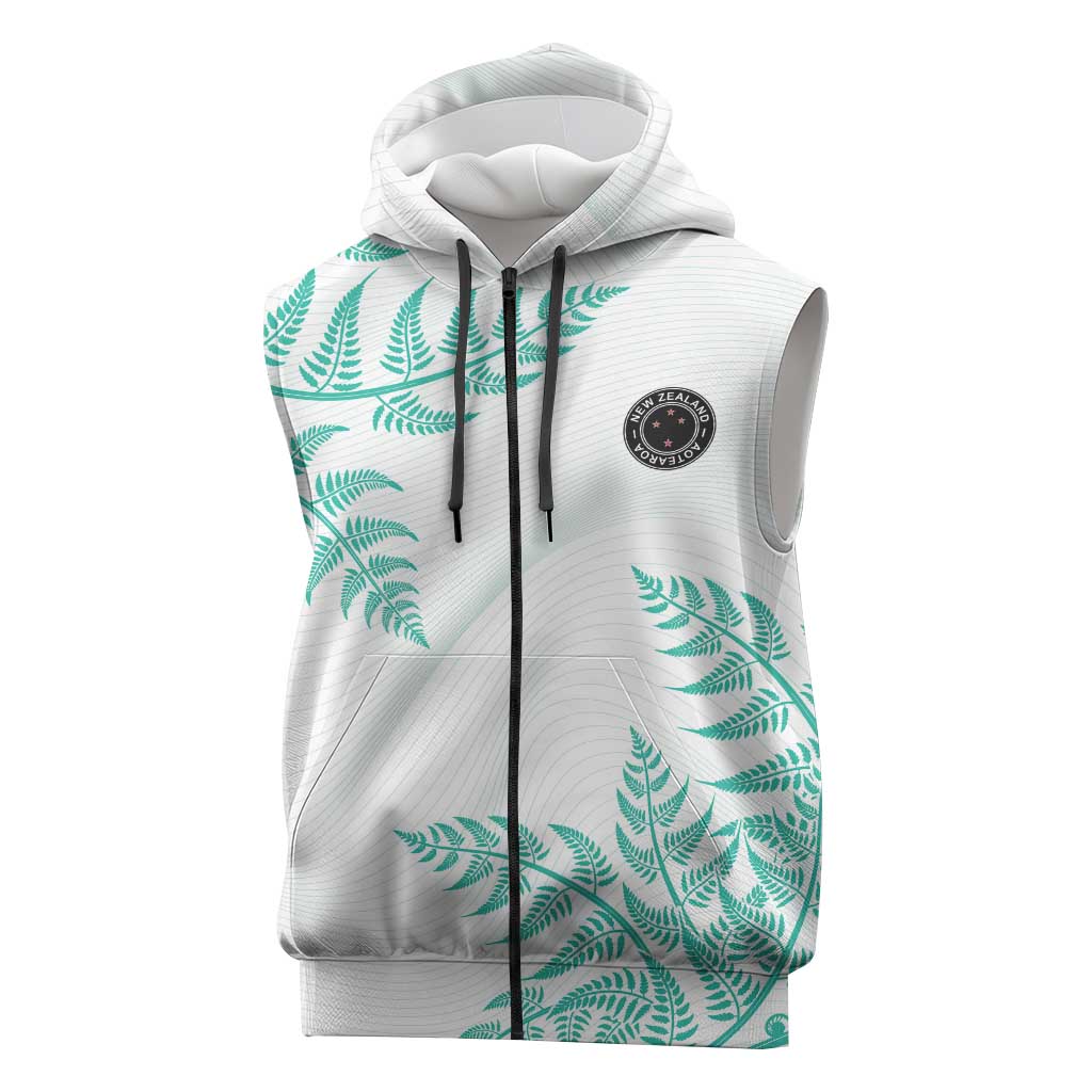 Custom New Zealand Football Sleeveless Zip Hoodie Aotearoa Pride Aqua Version - Polynesian Pride