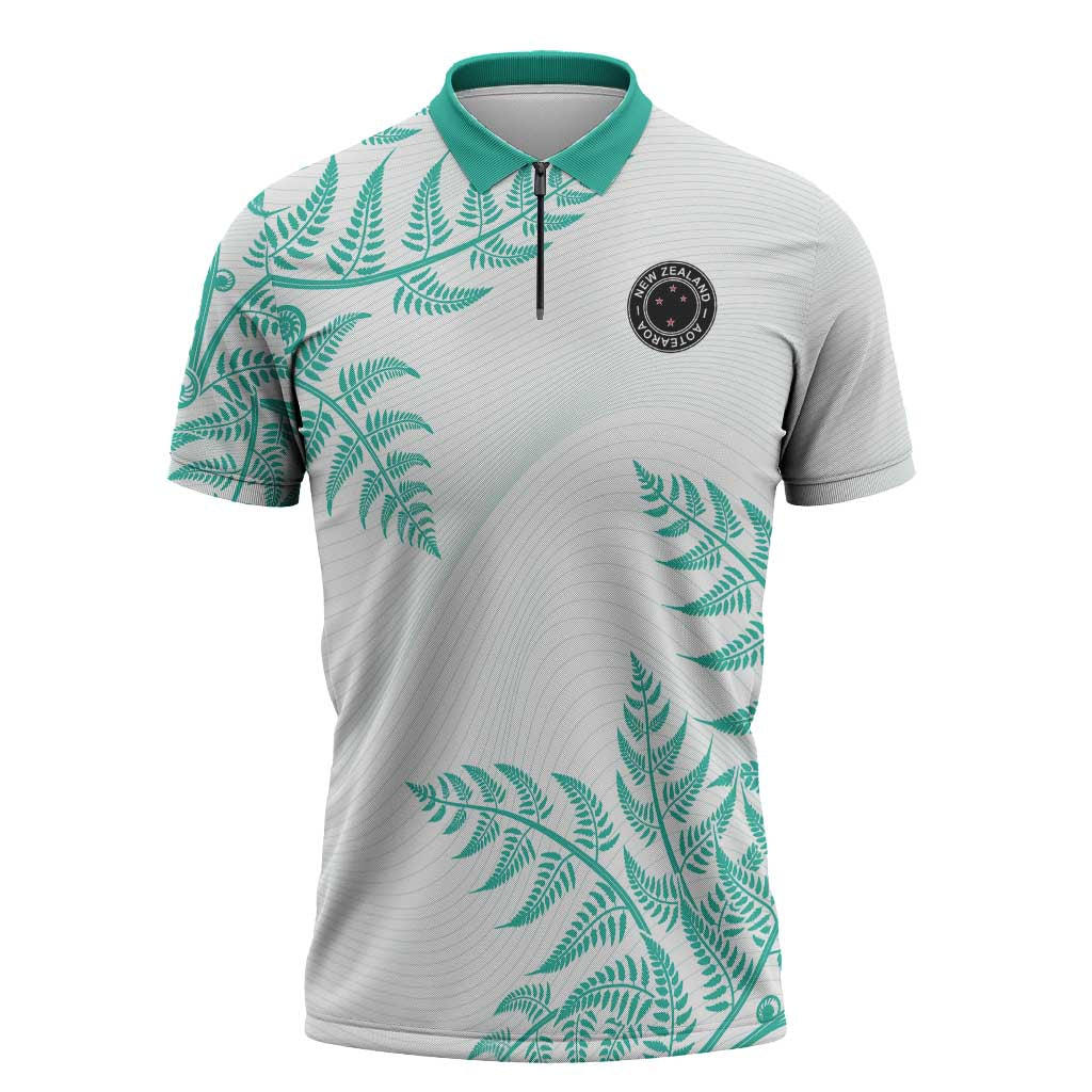 Custom New Zealand Football Zipper Polo Shirt Aotearoa Pride Aqua Version - Polynesian Pride