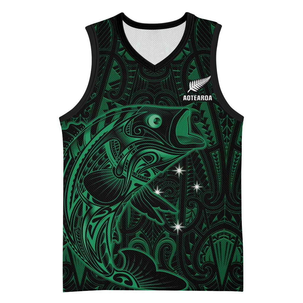 Custom New Zealand Fishing Basketball Jersey Maori Tribal Pattern - Polynesian Pride