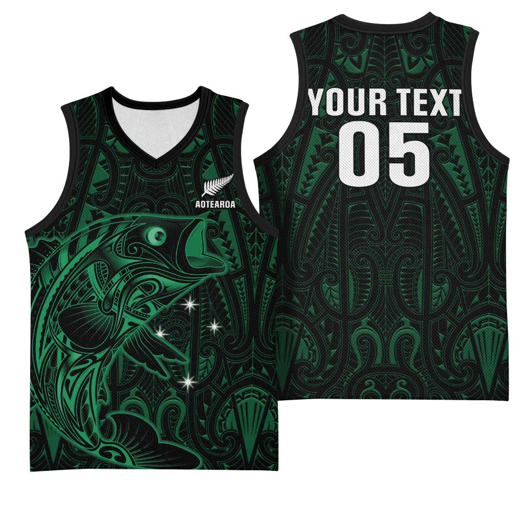 Custom New Zealand Fishing Basketball Jersey Maori Tribal Pattern - Polynesian Pride