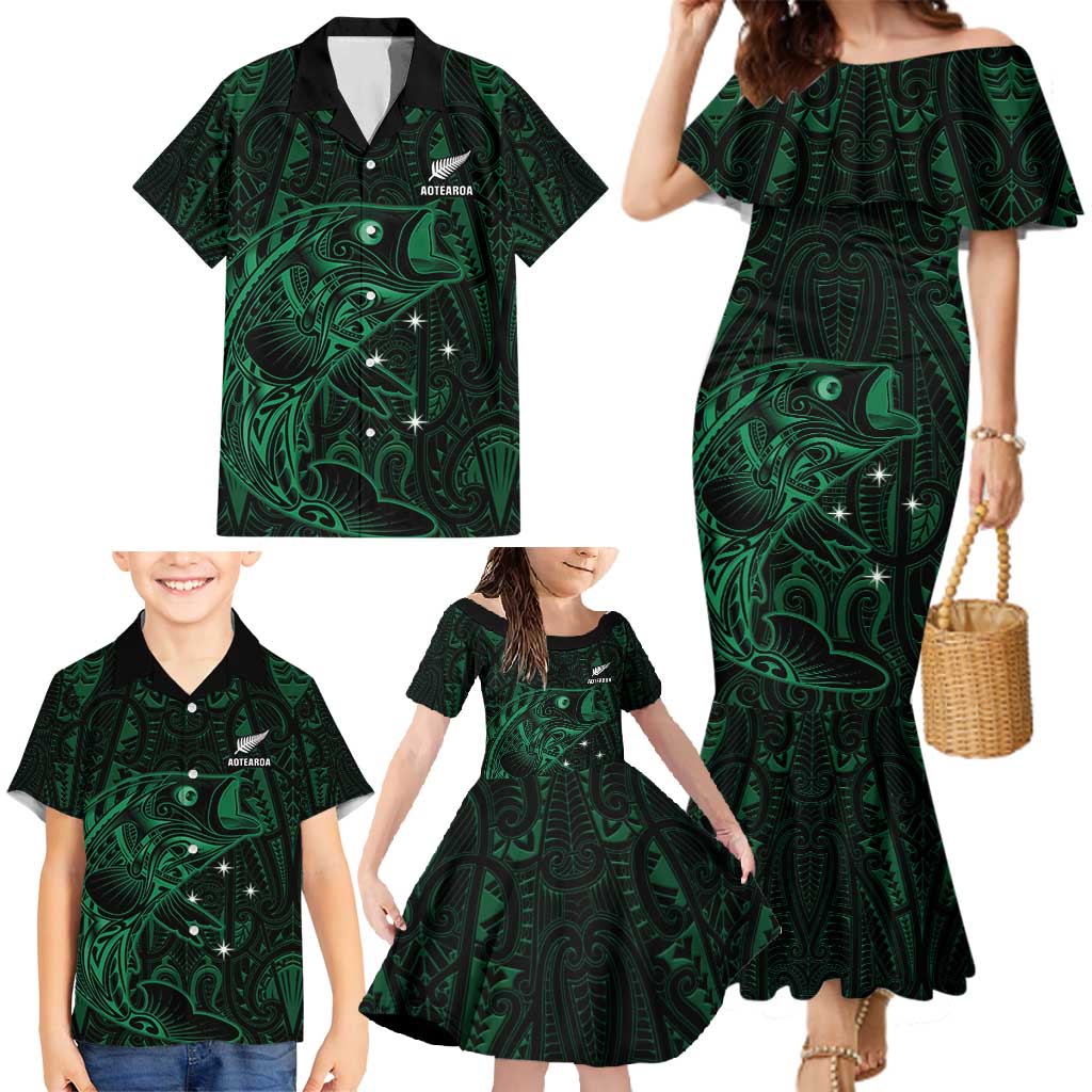 Custom New Zealand Fishing Family Matching Mermaid Dress and Hawaiian Shirt Maori Tribal Pattern - Polynesian Pride