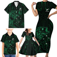 Custom New Zealand Fishing Family Matching Short Sleeve Bodycon Dress and Hawaiian Shirt Maori Tribal Pattern - Polynesian Pride