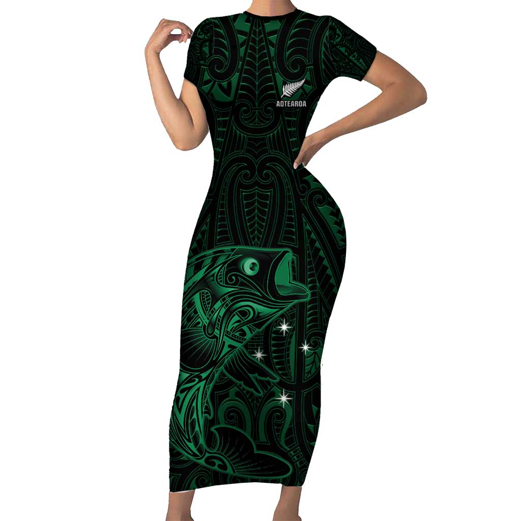 Custom New Zealand Fishing Family Matching Short Sleeve Bodycon Dress and Hawaiian Shirt Maori Tribal Pattern - Polynesian Pride