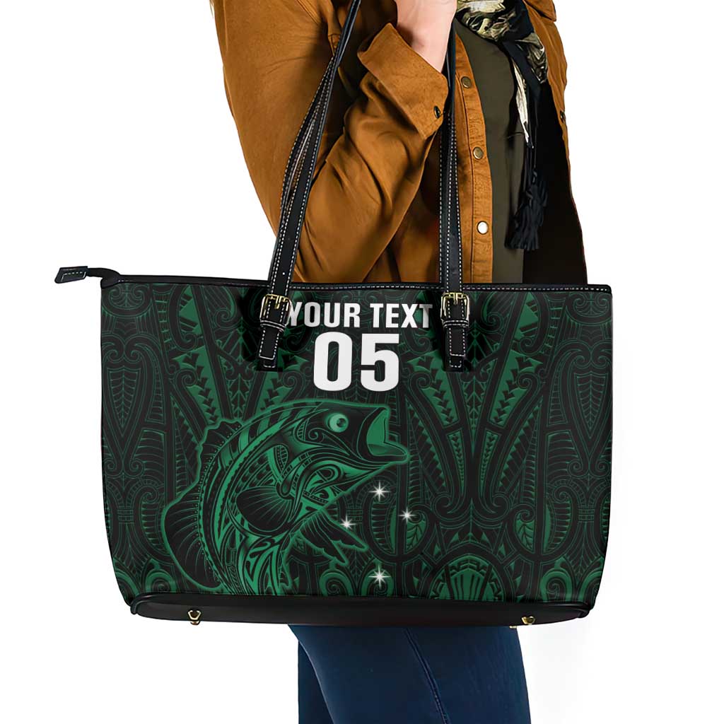 Custom New Zealand Fishing Leather Tote Bag Maori Tribal Pattern - Polynesian Pride