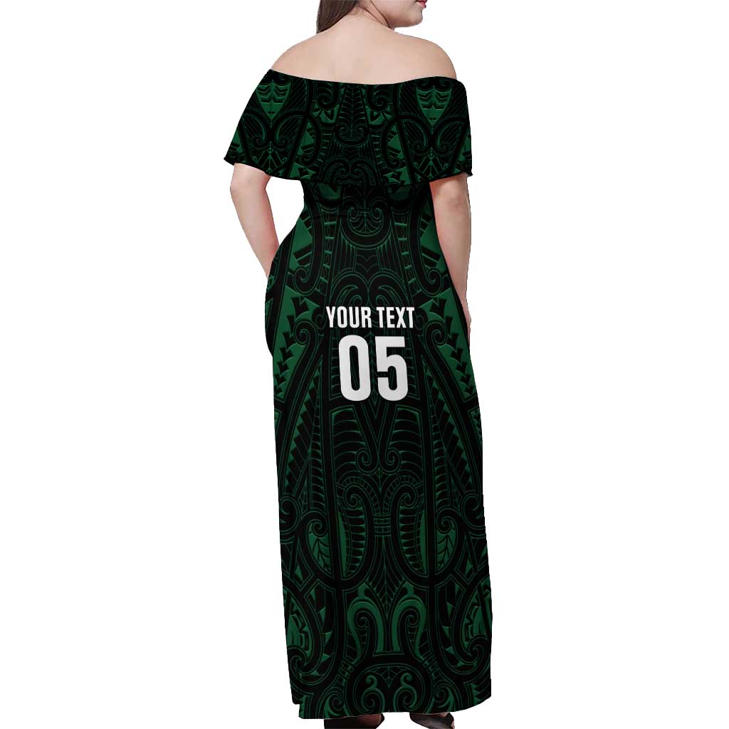 Custom New Zealand Fishing Off Shoulder Maxi Dress Maori Tribal Pattern - Polynesian Pride