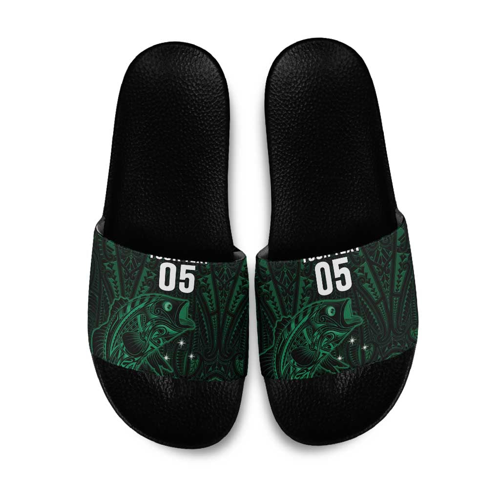 Custom New Zealand Fishing Slide Sandals Maori Tribal Pattern LT05 Black - Polynesian Pride