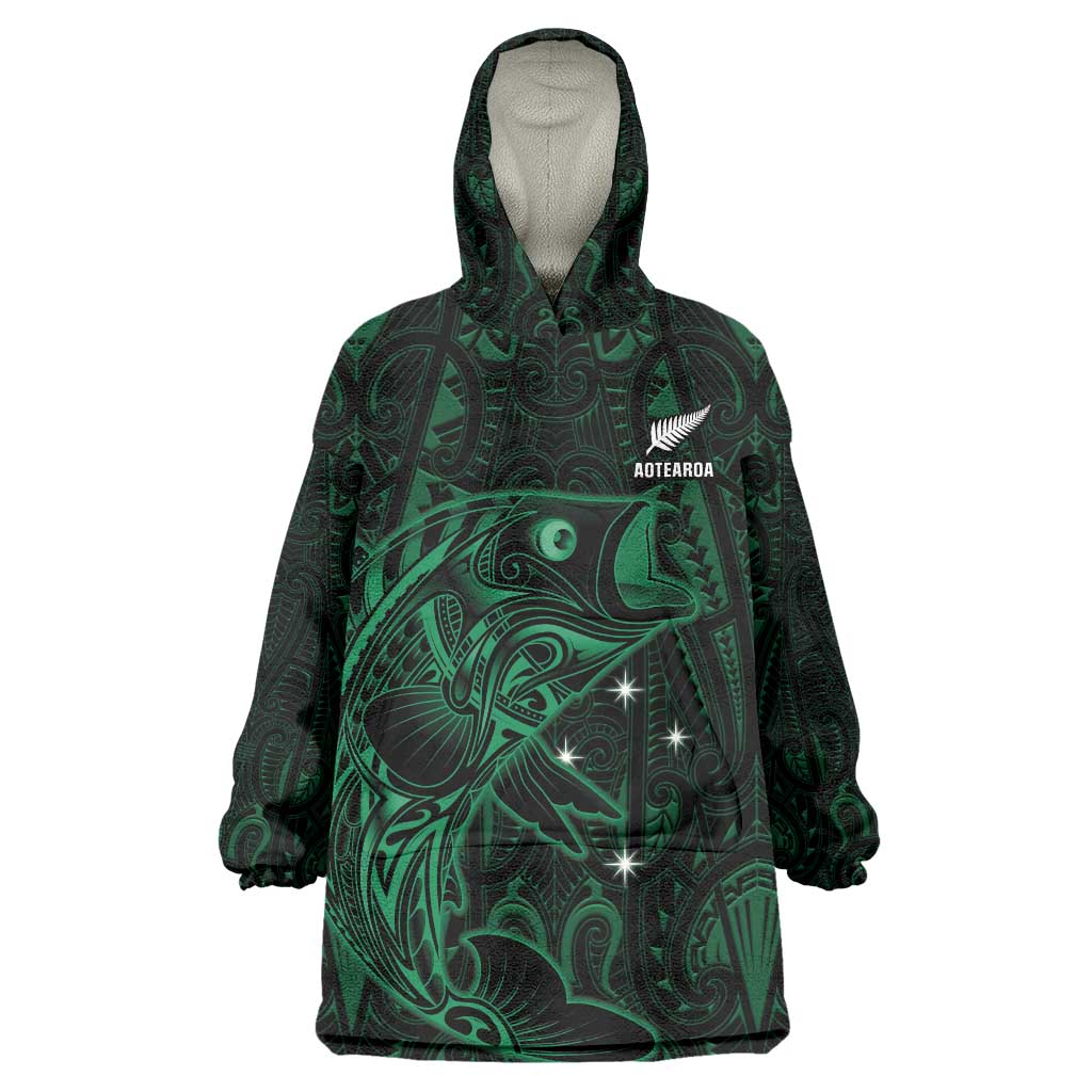 Custom New Zealand Fishing Wearable Blanket Hoodie Maori Tribal Pattern - Polynesian Pride