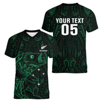 Custom New Zealand Fishing Women V-Neck T-Shirt Maori Tribal Pattern - Polynesian Pride