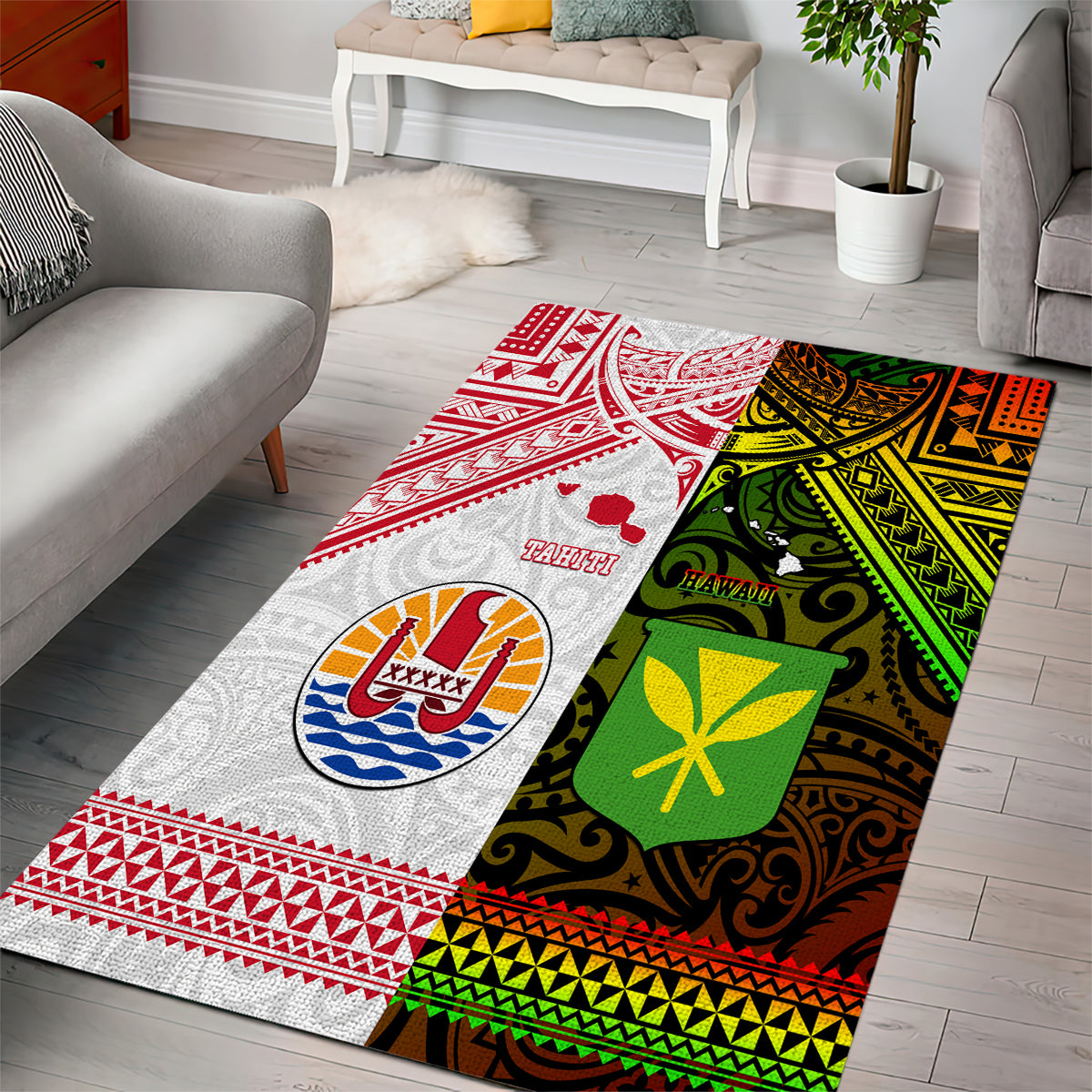 Hawaii And Tahiti Area Rug Coat Of Arms Polynesian Pattern LT05 - Polynesian Pride