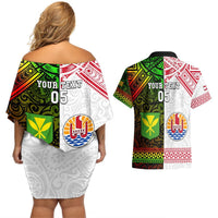 Custom Hawaii And Tahiti Couples Matching Off Shoulder Short Dress and Hawaiian Shirt Coat Of Arms Polynesian Pattern LT05 - Polynesian Pride