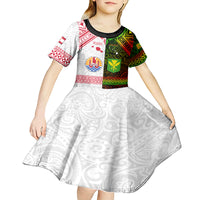 Custom Hawaii And Tahiti Kid Short Sleeve Dress Coat Of Arms Polynesian Pattern LT05 - Polynesian Pride