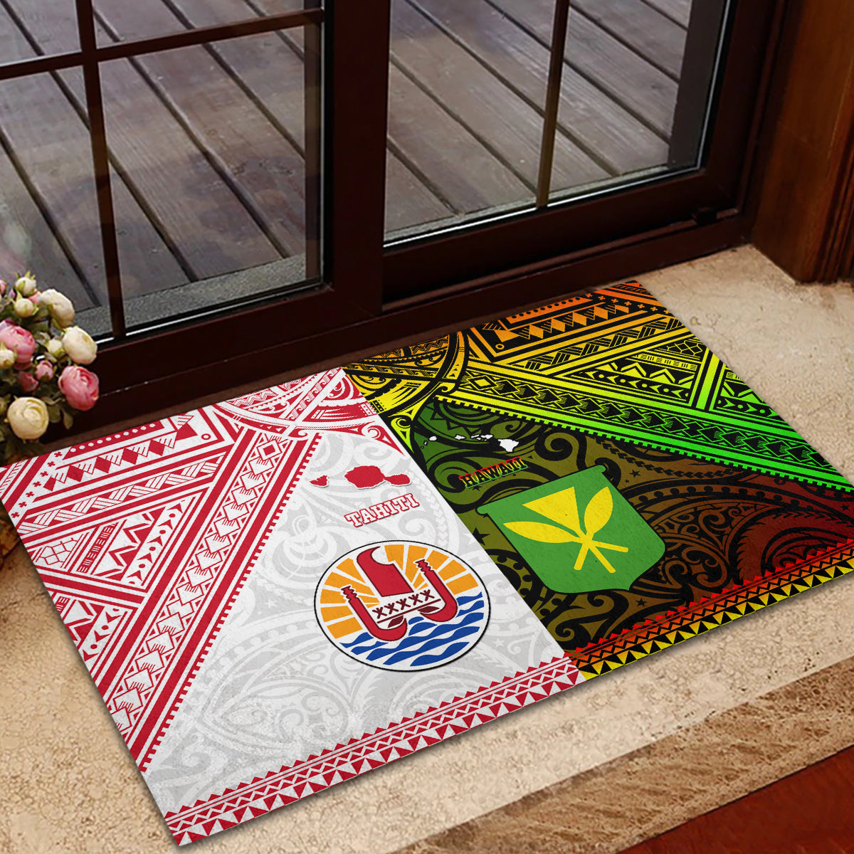 Hawaii And Tahiti Rubber Doormat Coat Of Arms Polynesian Pattern LT05 - Polynesian Pride