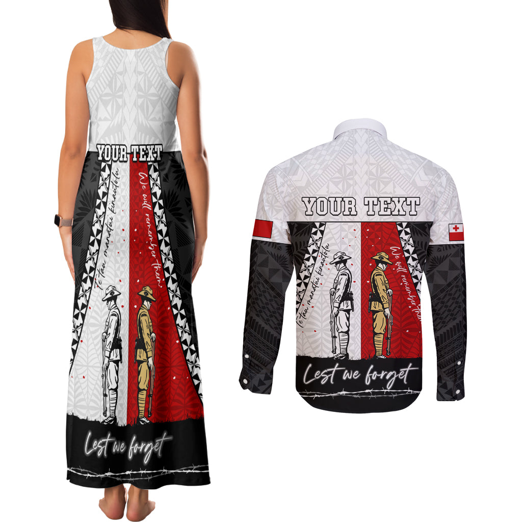 Personalised Tonga ANZAC Day Te Tau Manatui Kinautolu Couples Matching Tank Maxi Dress and Long Sleeve Button Shirt Lest We Forget LT05 - Polynesian Pride