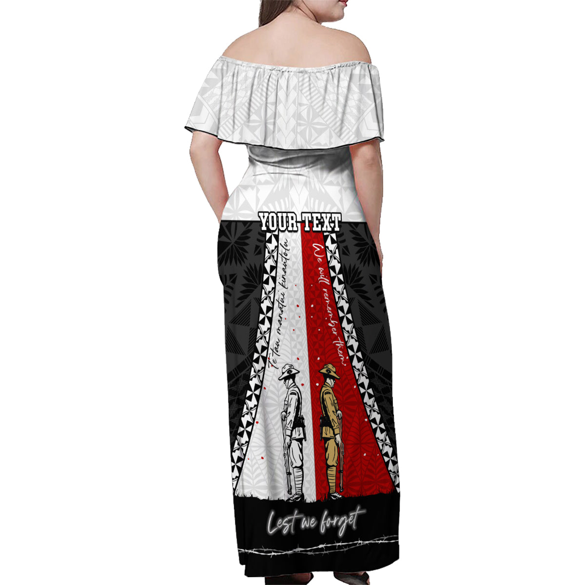 Personalised Tonga ANZAC Day Te Tau Manatui Kinautolu Family Matching Off Shoulder Maxi Dress and Hawaiian Shirt Lest We Forget LT05 - Polynesian Pride