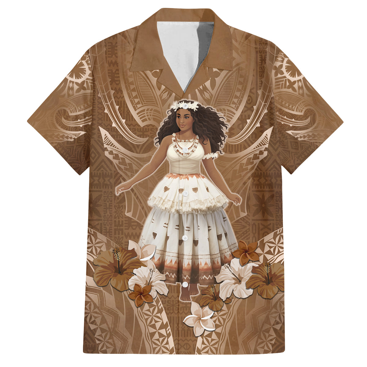 Bula Fiji Women's Day Family Matching Off Shoulder Short Dress and Hawaiian Shirt With Fijian Tapa Pattern LT05 Dad's Shirt - Short Sleeve Brown - Polynesian Pride
