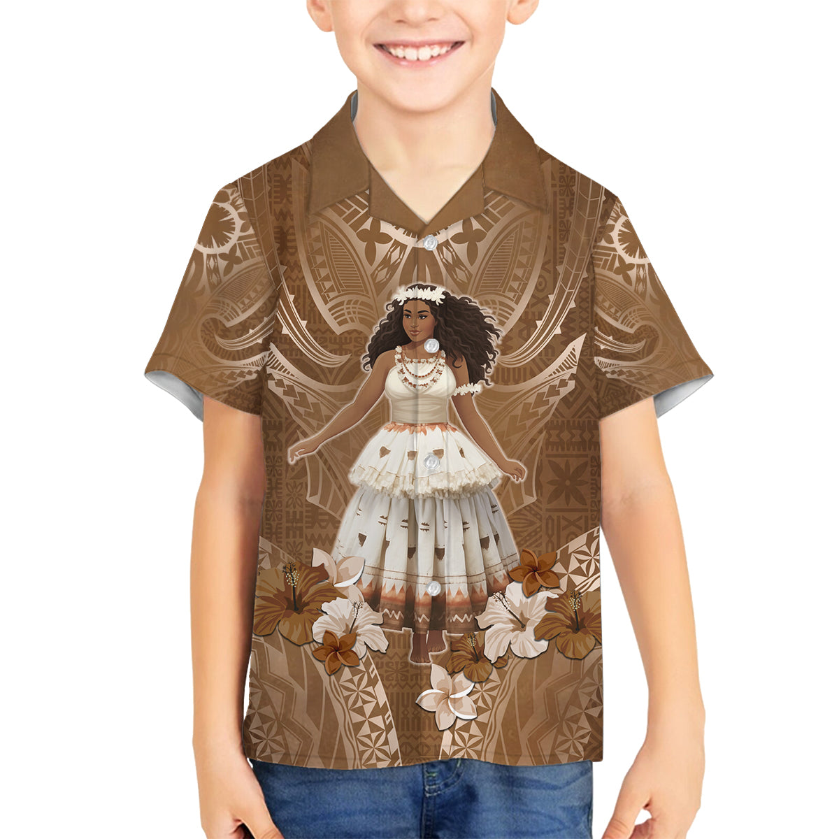 Bula Fiji Women's Day Family Matching Puletasi and Hawaiian Shirt With Fijian Tapa Pattern LT05 Son's Shirt Brown - Polynesian Pride
