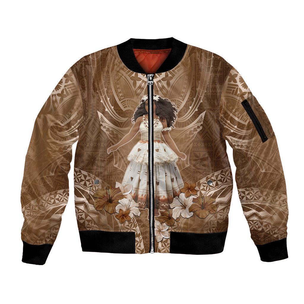 Bula Fiji Women's Day Sleeve Zip Bomber Jacket With Fijian Tapa Pattern LT05 Unisex Brown - Polynesian Pride