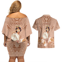 Hawaii Women's Day Couples Matching Off Shoulder Short Dress and Hawaiian Shirt With Polynesian Pattern LT05 - Polynesian Pride