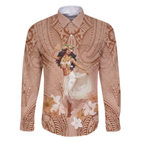 Hawaii Women's Day Family Matching Off Shoulder Short Dress and Hawaiian Shirt With Polynesian Pattern LT05 Dad's Shirt - Long Sleeve Brown - Polynesian Pride