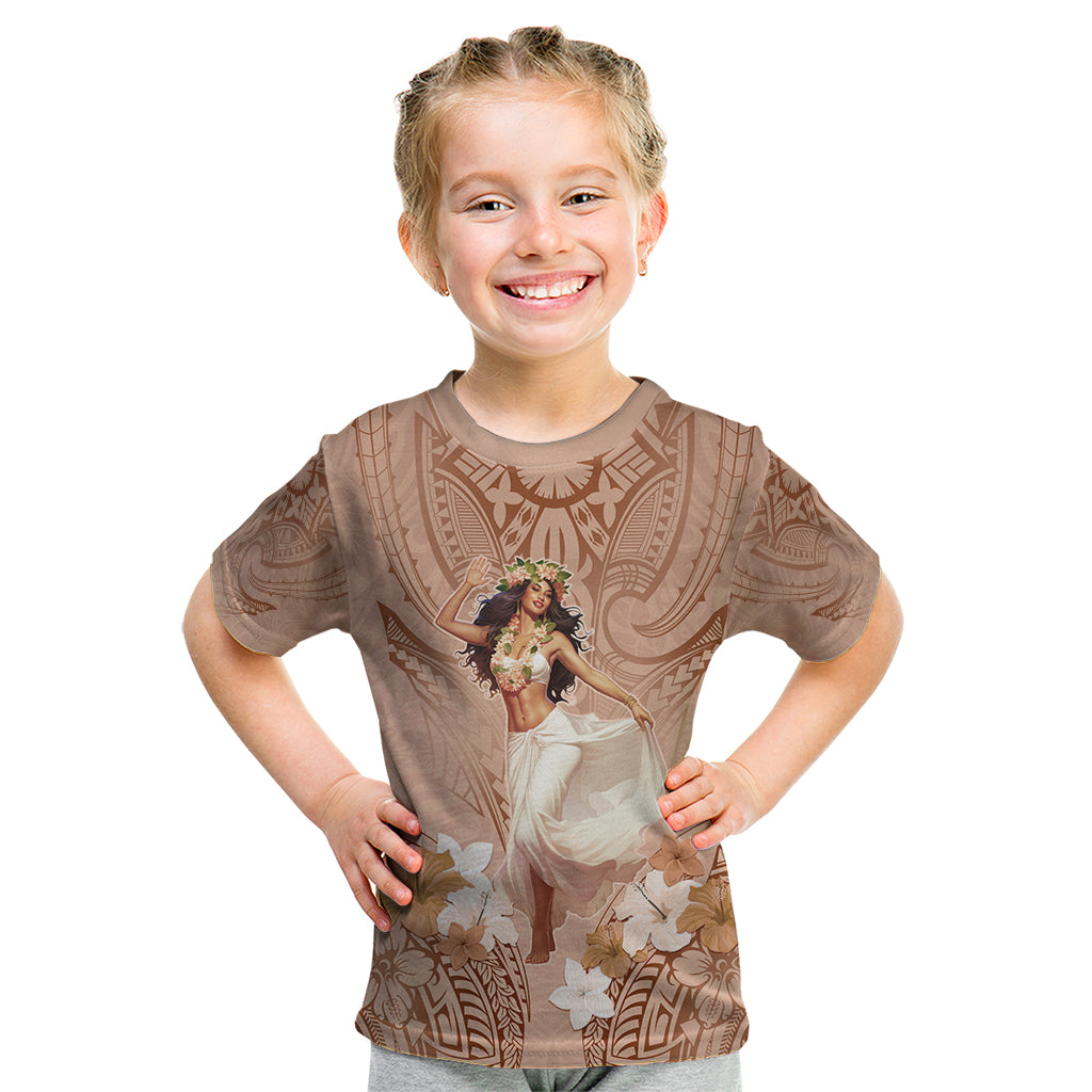 Hawaii Women's Day Kid T Shirt With Polynesian Pattern LT05 Brown - Polynesian Pride