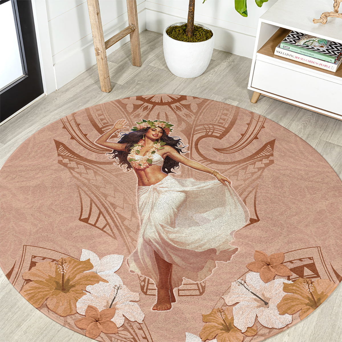Hawaii Women's Day Round Carpet With Polynesian Pattern LT05 Brown - Polynesian Pride