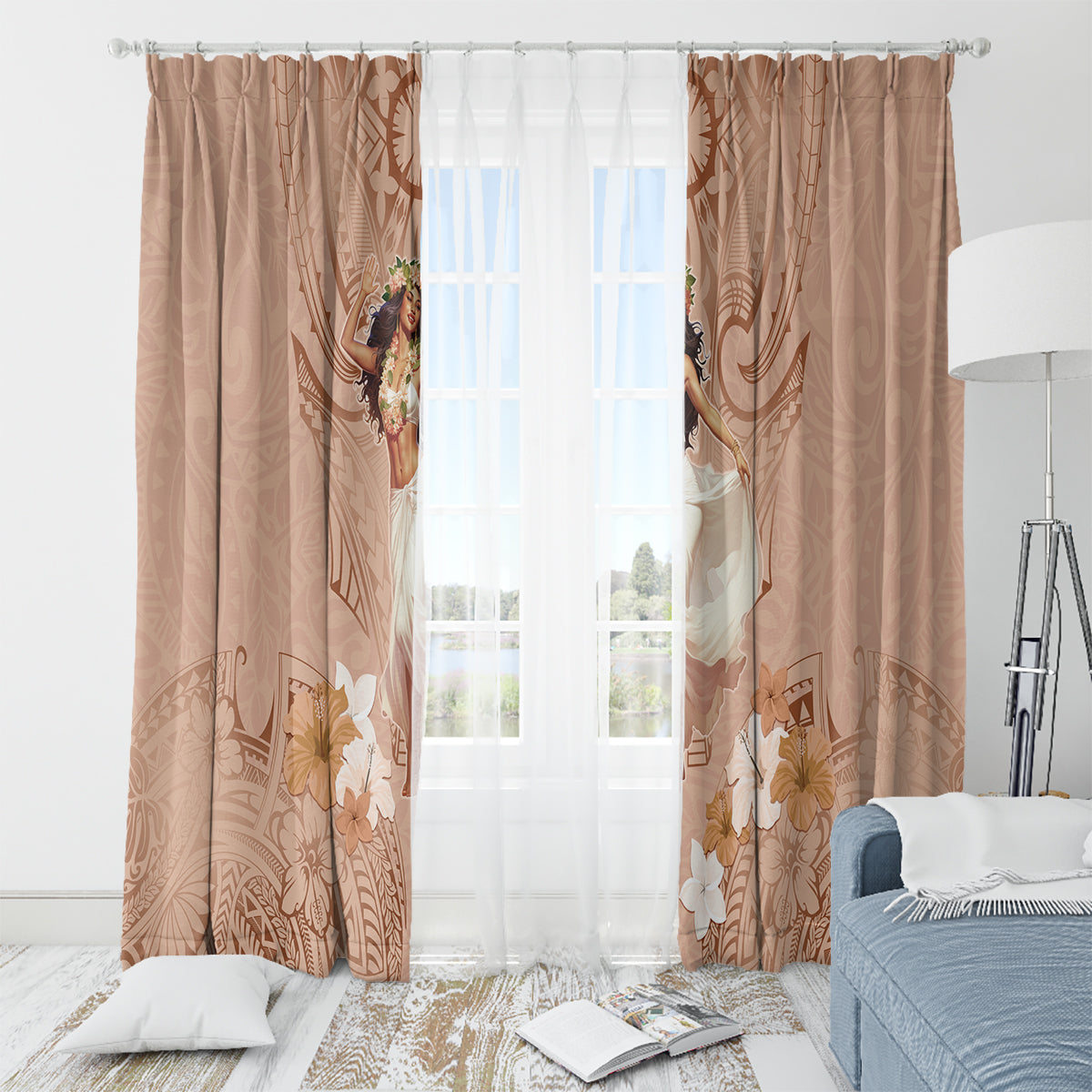 Hawaii Women's Day Window Curtain With Polynesian Pattern