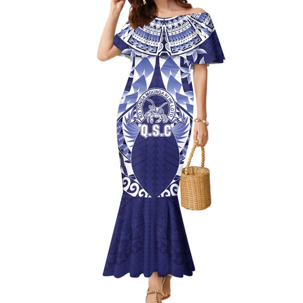 Personalised Tonga Queen Salote College Family Matching Mermaid Dress and Hawaiian Shirt Centenary Navy Version