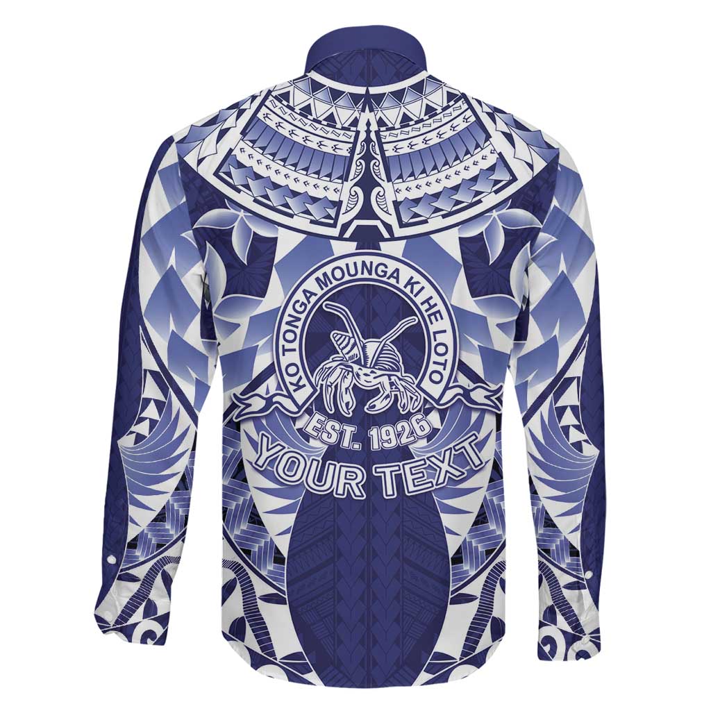 Personalised Tonga Queen Salote College Family Matching Off Shoulder Maxi Dress and Hawaiian Shirt Centenary Navy Version