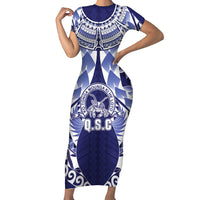 Personalised Tonga Queen Salote College Family Matching Short Sleeve Bodycon Dress and Hawaiian Shirt Centenary Navy Version