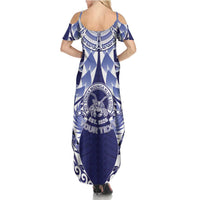 Personalised Tonga Queen Salote College Family Matching Summer Maxi Dress and Hawaiian Shirt Centenary Navy Version