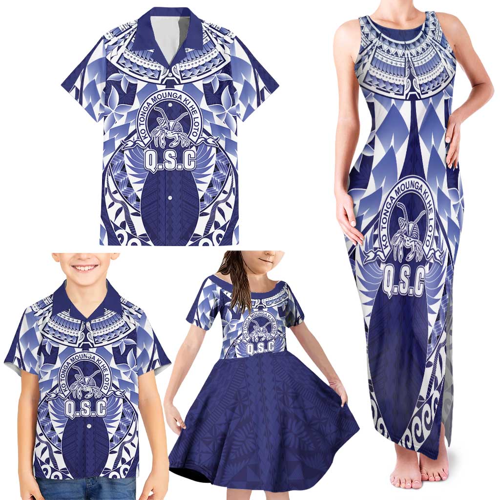 Personalised Tonga Queen Salote College Family Matching Tank Maxi Dress and Hawaiian Shirt Centenary Navy Version