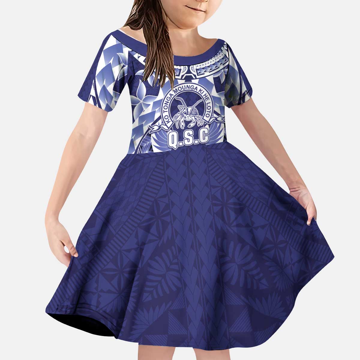 Personalised Tonga Queen Salote College Kid Short Sleeve Dress Centenary Navy Version