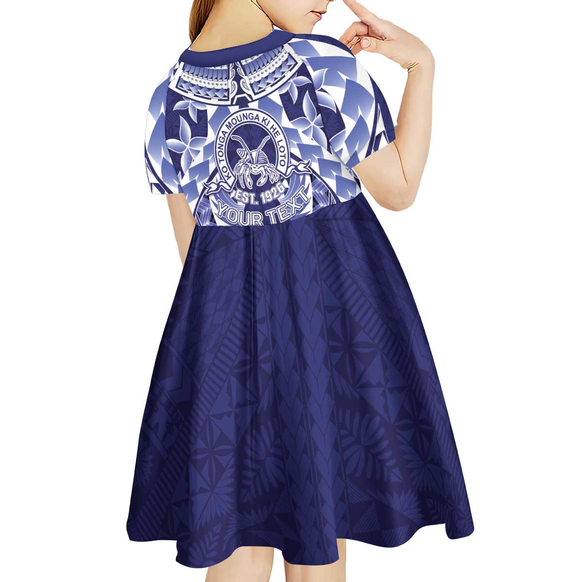 Personalised Tonga Queen Salote College Kid Short Sleeve Dress Centenary Navy Version
