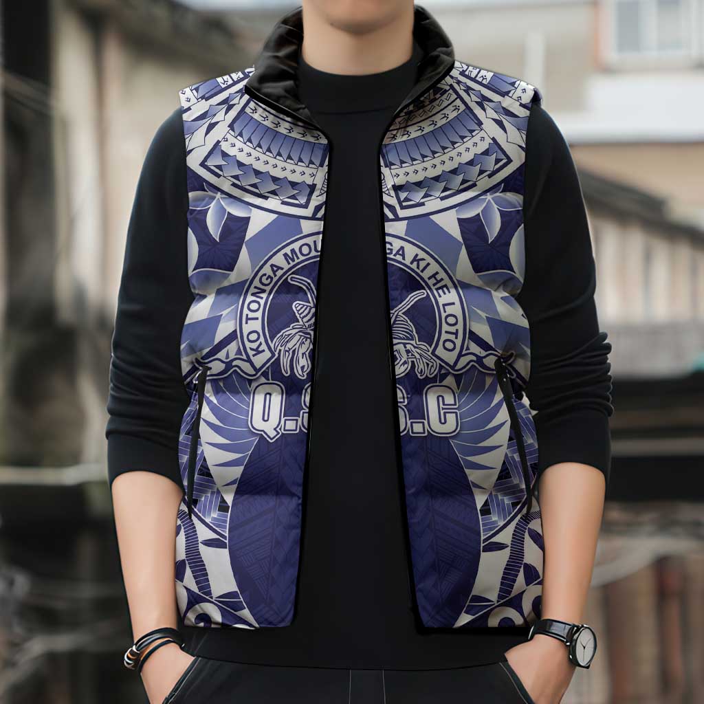 Personalised Tonga Queen Salote College Sleeveless Puffer Jacket Centenary Navy Version