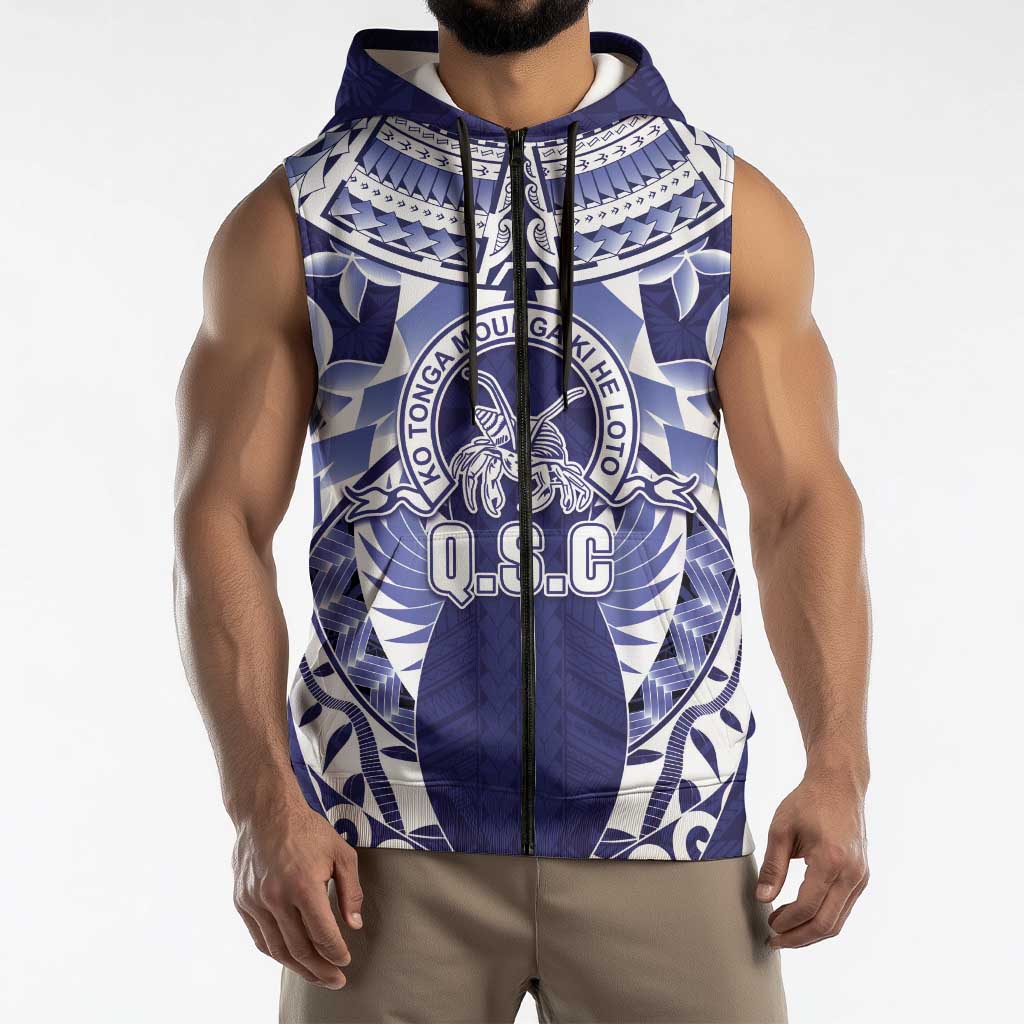 Personalised Tonga Queen Salote College Sleeveless Zip Hoodie Centenary Navy Version