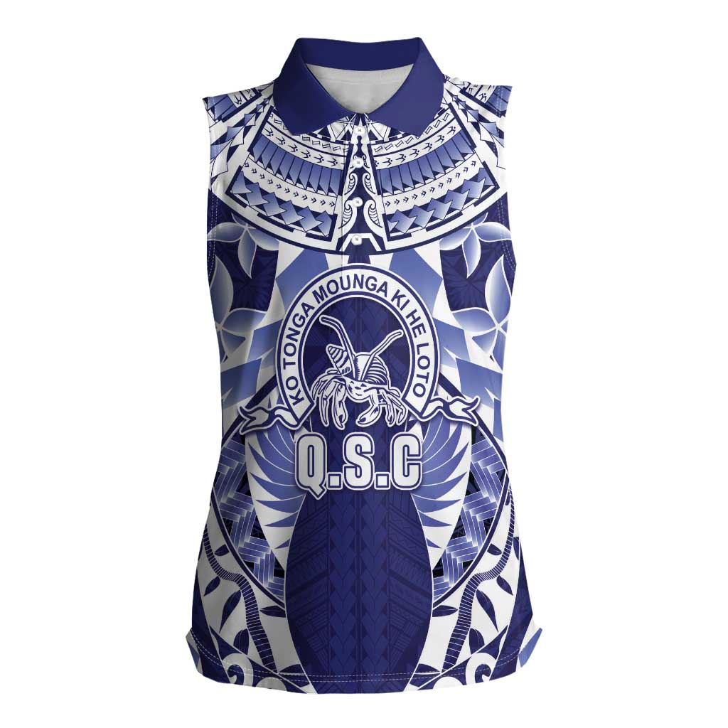 Personalised Tonga Queen Salote College Women Sleeveless Polo Shirt Centenary Navy Version LT05 Female Navy - Polynesian Pride