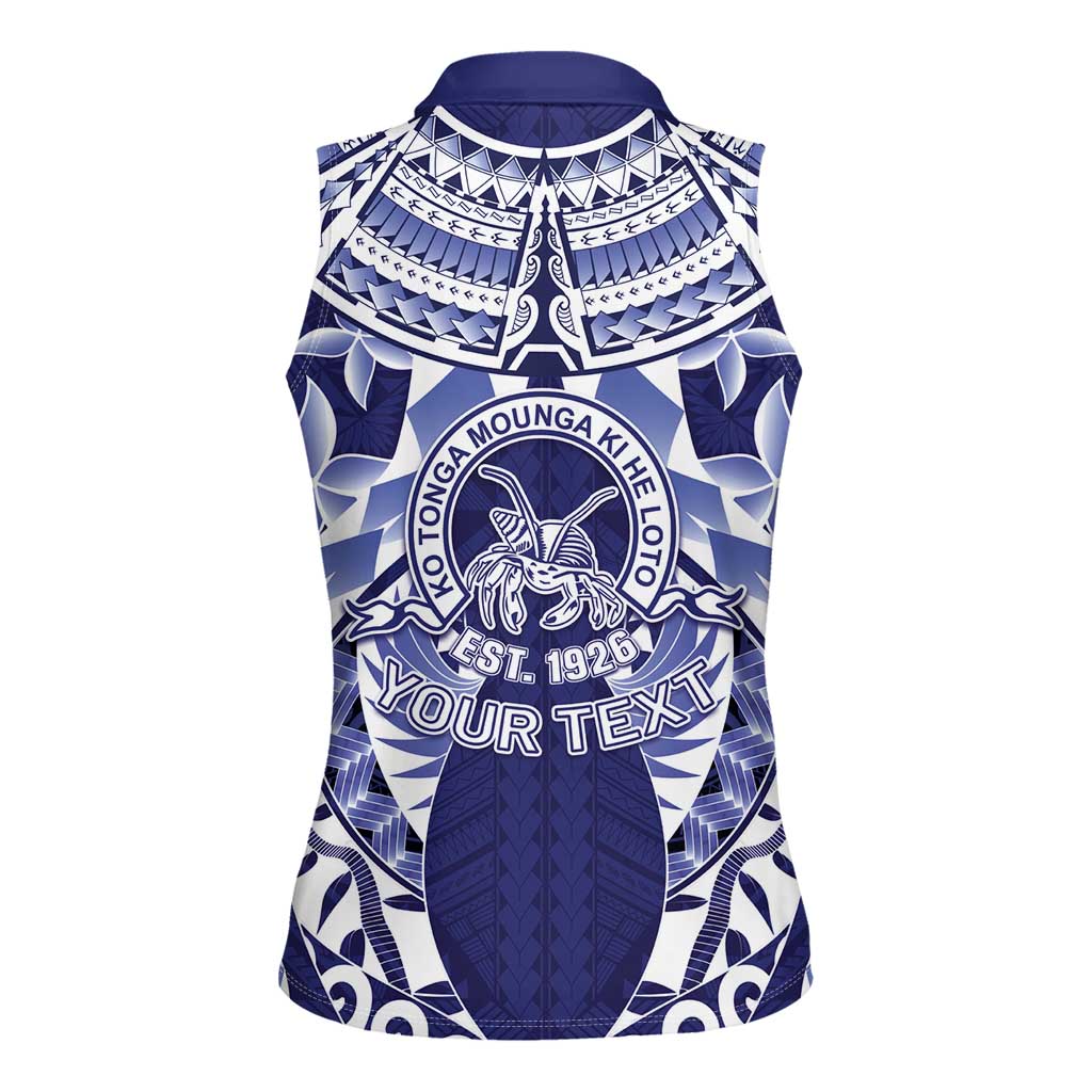 Personalised Tonga Queen Salote College Women Sleeveless Polo Shirt Centenary Navy Version LT05 - Polynesian Pride