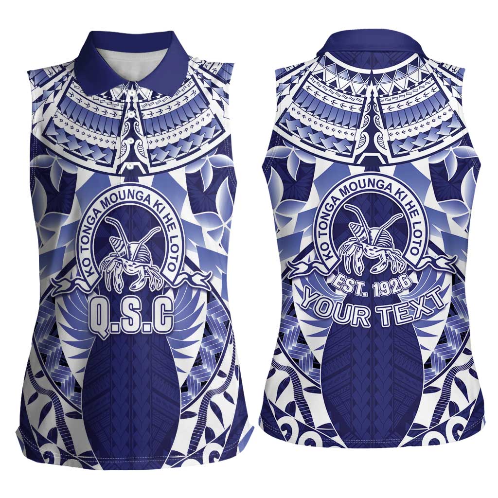 Personalised Tonga Queen Salote College Women Sleeveless Polo Shirt Centenary Navy Version LT05 - Polynesian Pride