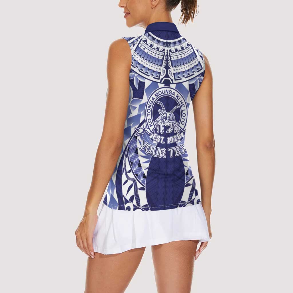 Personalised Tonga Queen Salote College Women Sleeveless Polo Shirt Centenary Navy Version LT05 - Polynesian Pride