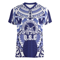 Personalised Tonga Queen Salote College Women V-Neck T-Shirt Centenary Navy Version LT05 Female Navy - Polynesian Pride