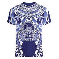 Personalised Tonga Queen Salote College Women V-Neck T-Shirt Centenary Navy Version LT05 - Polynesian Pride